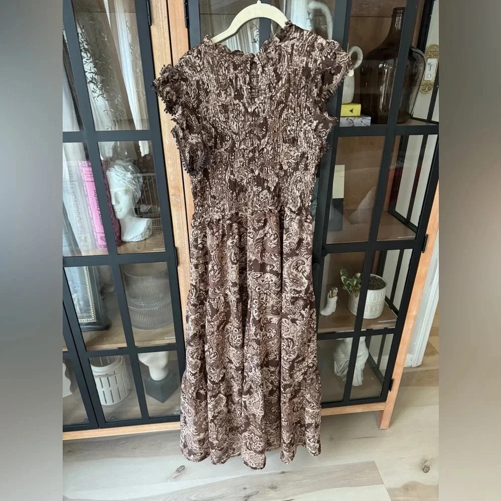 Moon River Smocked midi dress paisley ruffles embroidered anthropologie tiered - Picture 6 of 7